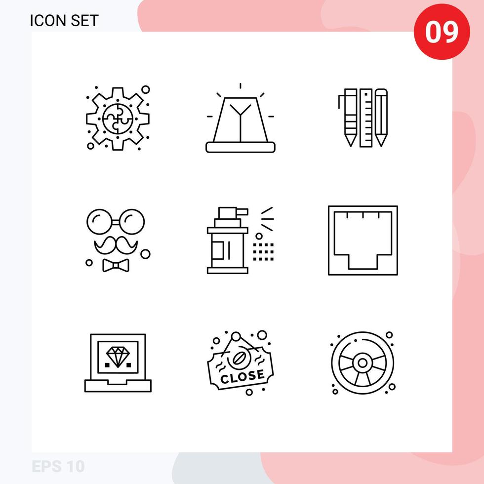 Pictogram Set of 9 Simple Outlines of fathers brim siren avatar items Editable Vector Design Elements