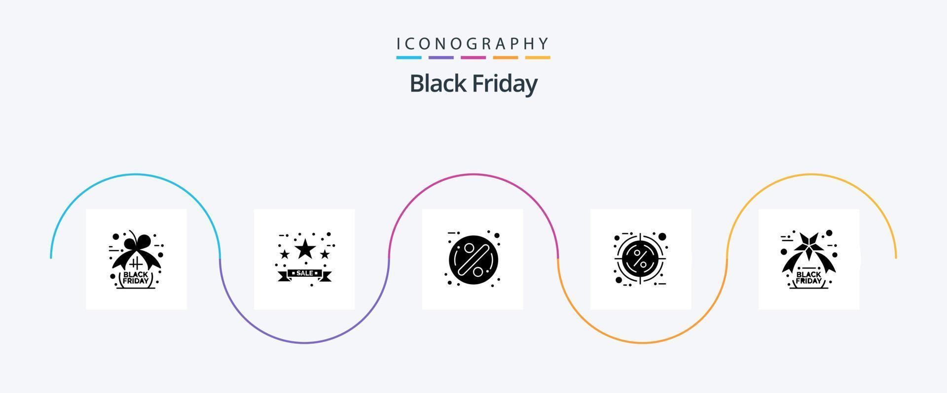 Black Friday Glyph 5 Icon Pack Including friday. target. badge. percentage. hot vector