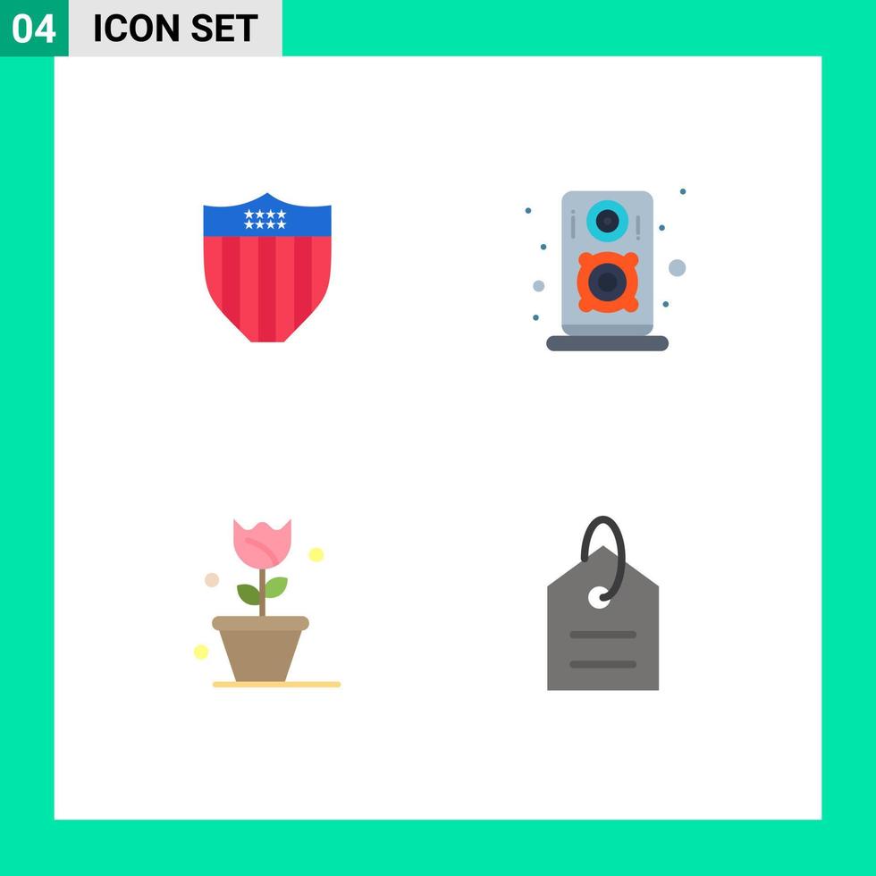 símbolos de iconos universales grupo de 4 iconos planos modernos de la naturaleza americana estados unidos altavoz finanzas elementos de diseño vectorial editables vector