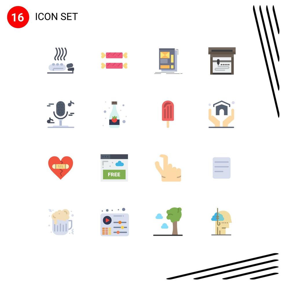 16 Flat Color concept for Websites Mobile and Apps microphone printing holiday machine layout Editable Pack of Creative Vector Design Elements