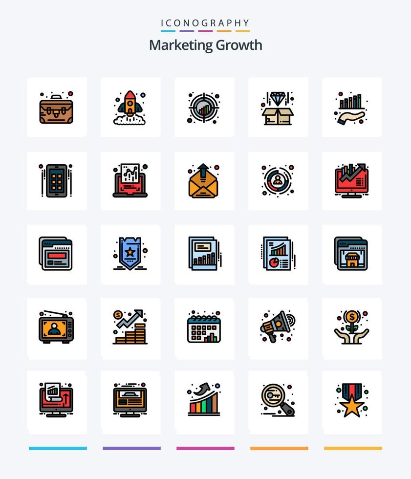 crecimiento de marketing creativo paquete de iconos rellenos de 25 líneas, como negocios. diamante. cuadro. entrega. tendencia vector