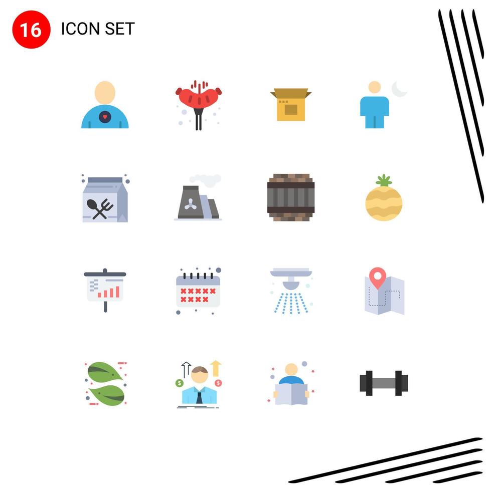 símbolo de icono universal grupo de 16 colores planos modernos de cartón luna negocio avatar humano paquete editable de elementos creativos de diseño de vectores