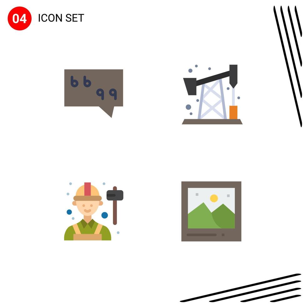 Mobile Interface Flat Icon Set of 4 Pictograms of bubble labour pollution employee landmark Editable Vector Design Elements