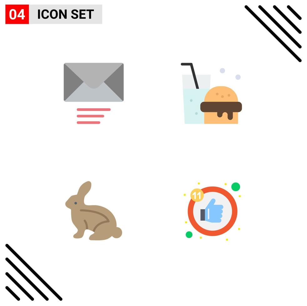 Group of 4 Flat Icons Signs and Symbols for mail rabbit drink bunny likes Editable Vector Design Elements