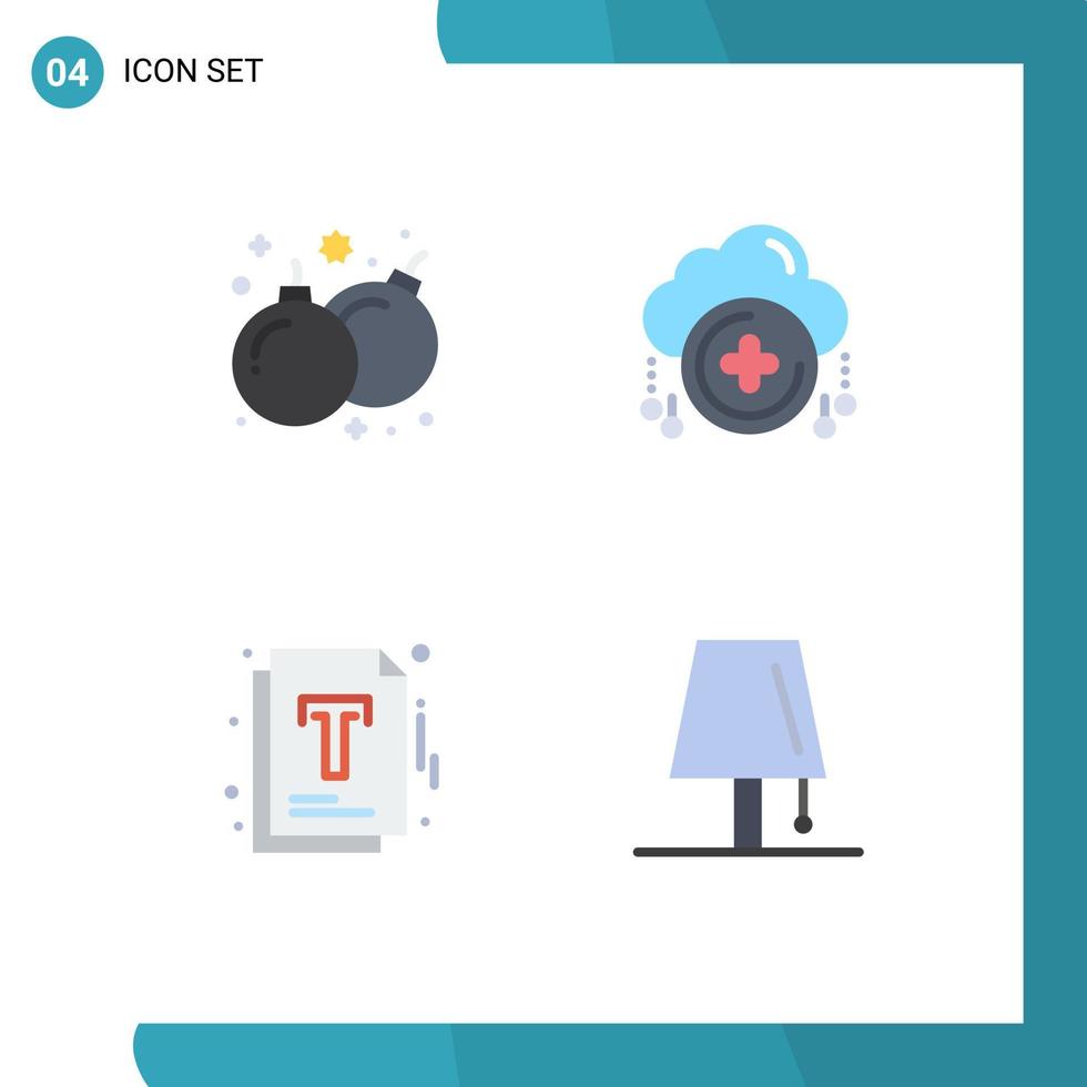Group of 4 Modern Flat Icons Set for bomb file play new optimization Editable Vector Design Elements