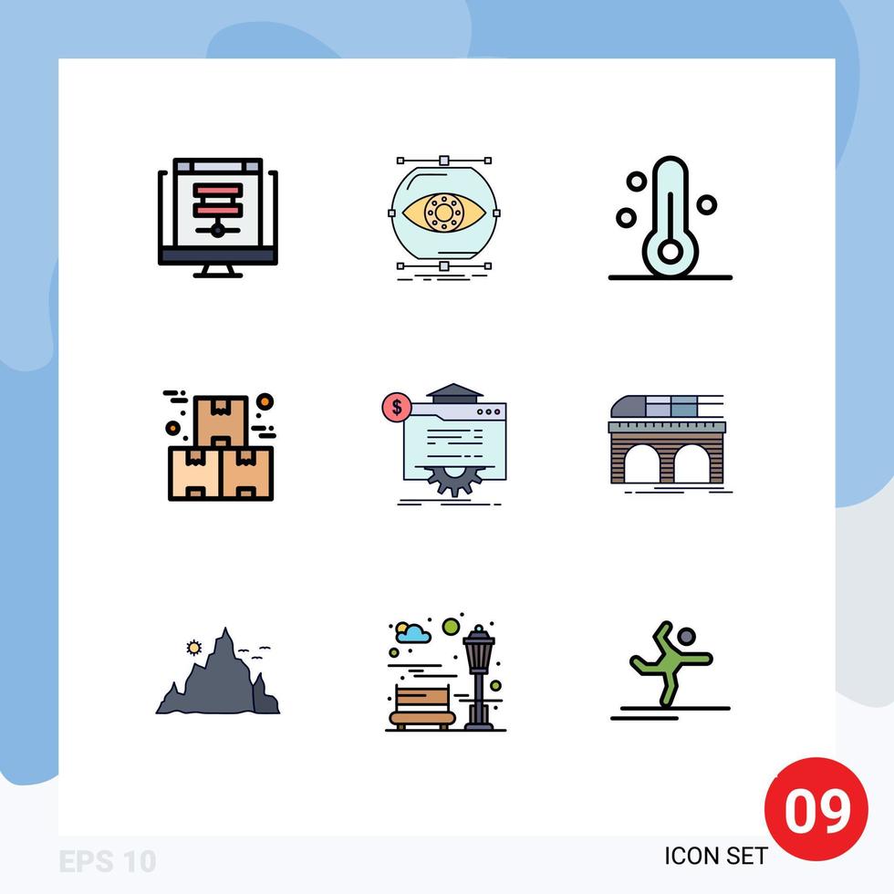 Group of 9 Modern Filledline Flat Colors Set for product industrial monitoring box thermometer Editable Vector Design Elements