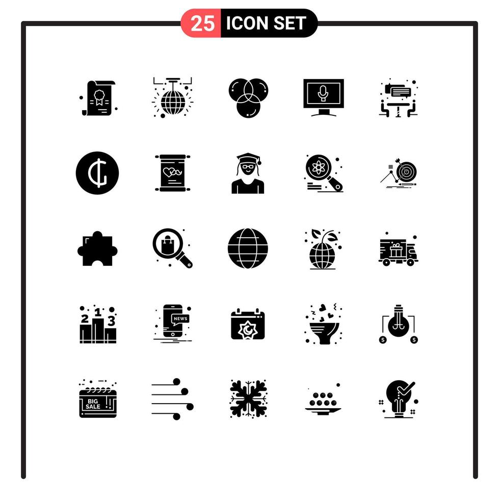 paquete de iconos vectoriales de stock de 25 signos y símbolos de línea para entrevista de trabajo en equipo monitor de micrófono de color elementos de diseño vectorial editables vector