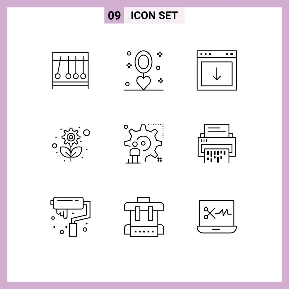 Outline Pack of 9 Universal Symbols of gear sustainable wedding recycling element Editable Vector Design Elements