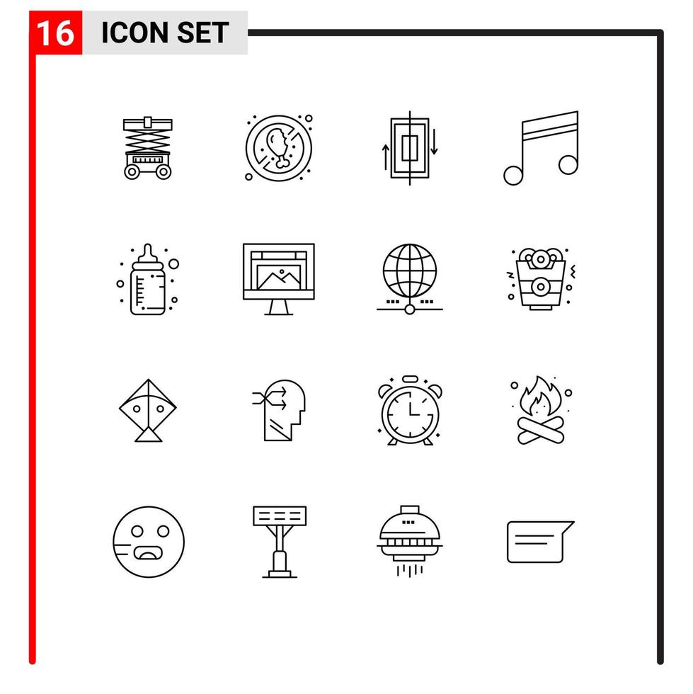 Outline Pack of 16 Universal Symbols of baby music sync media smartphone Editable Vector Design Elements