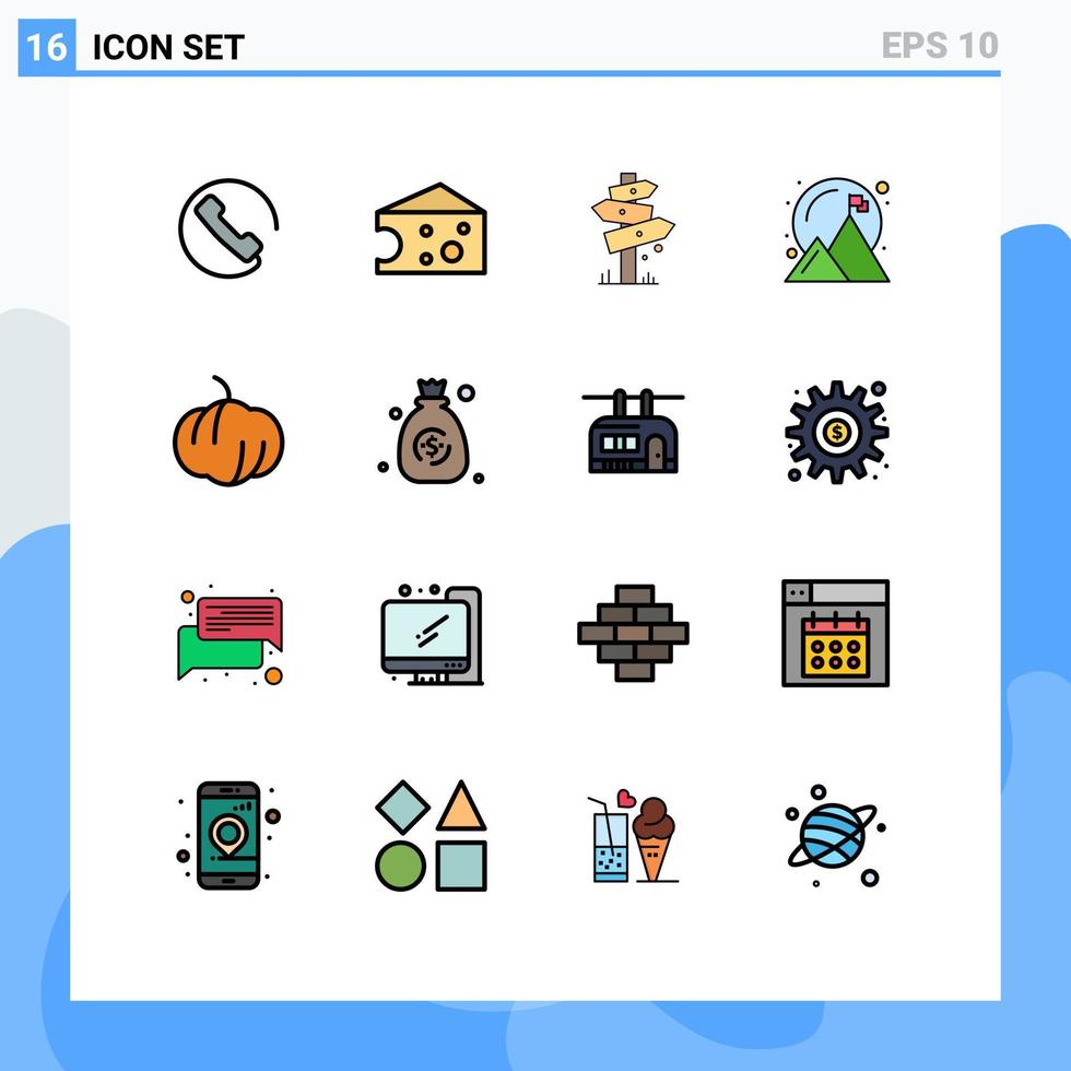 Pictogram Set of 16 Simple Flat Color Filled Lines of bag food camping success achievement Editable Creative Vector Design Elements