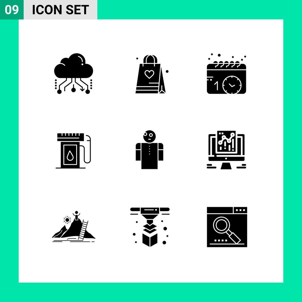 Modern Set of 9 Solid Glyphs and symbols such as arms oil bag industry watch Editable Vector Design Elements