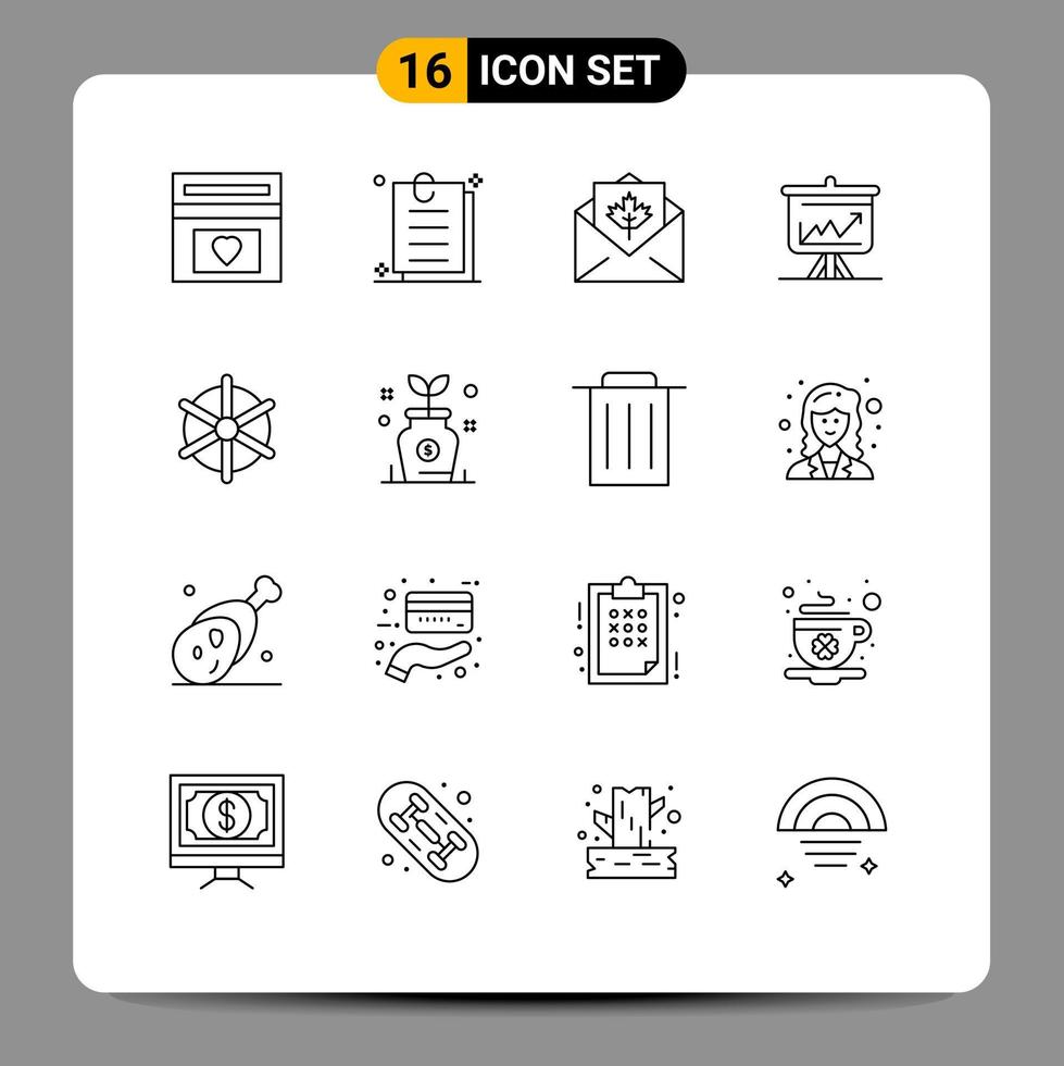 Modern Set of 16 Outlines and symbols such as presentation analytics card chart thanksgiving Editable Vector Design Elements