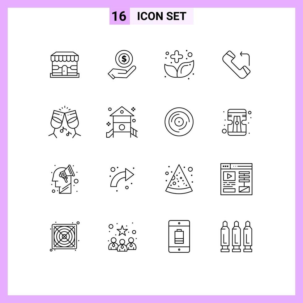 16 Universal Outline Signs Symbols of drink incoming alternative call medicine Editable Vector Design Elements