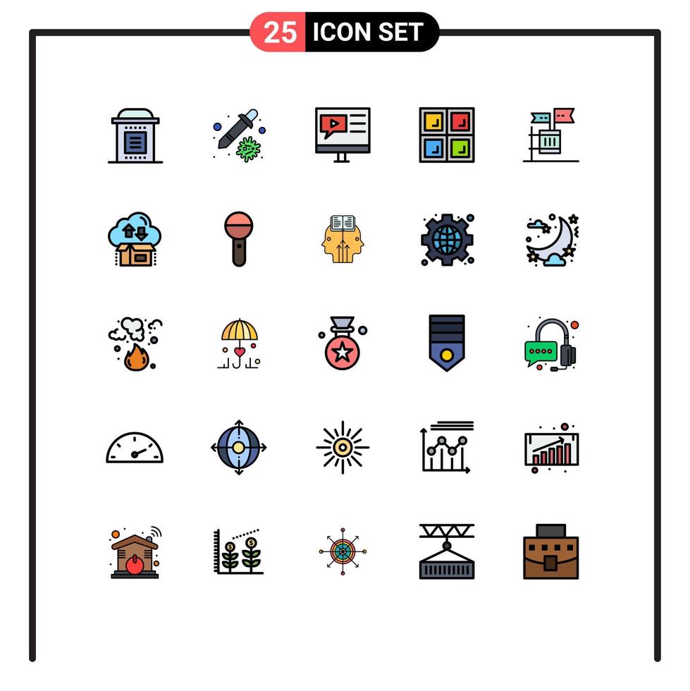 Mobile Interface Filled line Flat Color Set of 25 Pictograms of ballot house virus construction tutorial Editable Vector Design Elements