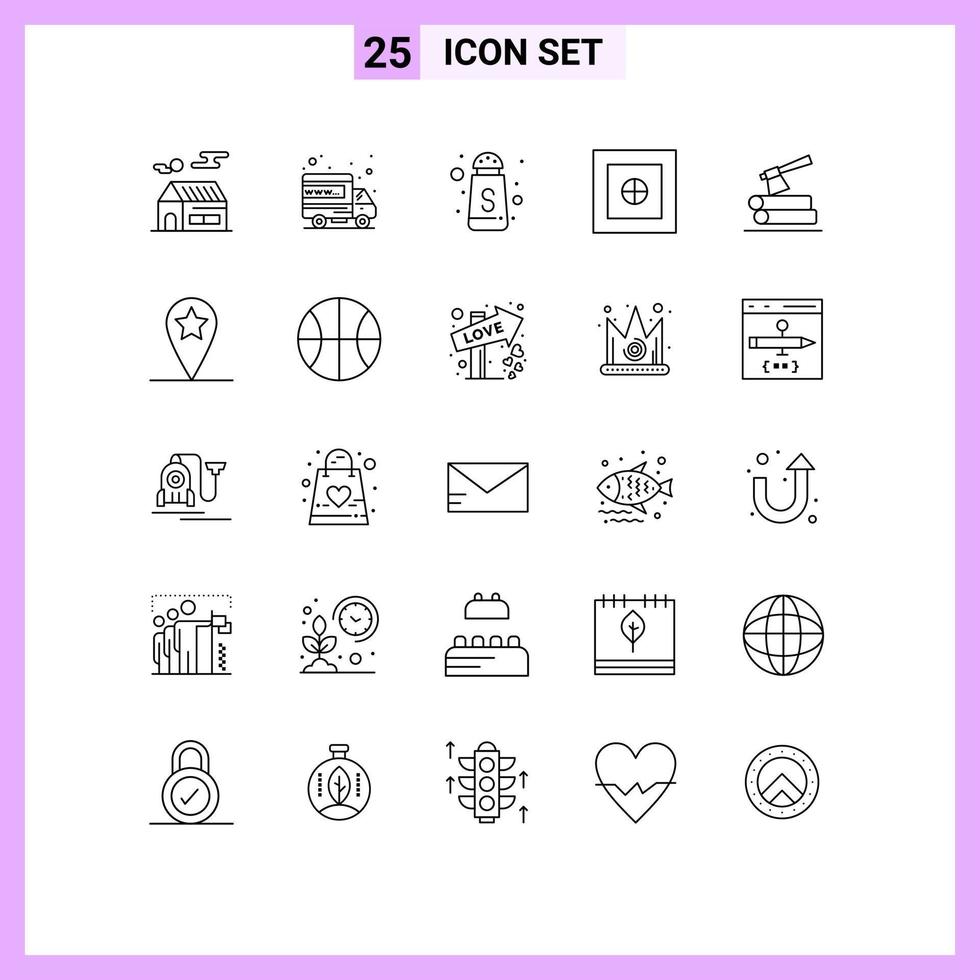 25 Universal Lines Set for Web and Mobile Applications wood log serve ax money Editable Vector Design Elements