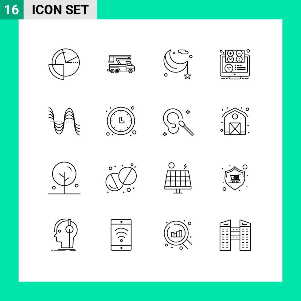 Pack of 16 Modern Outlines Signs and Symbols for Web Print Media such as learning elearning lifting ramadan lunar Editable Vector Design Elements