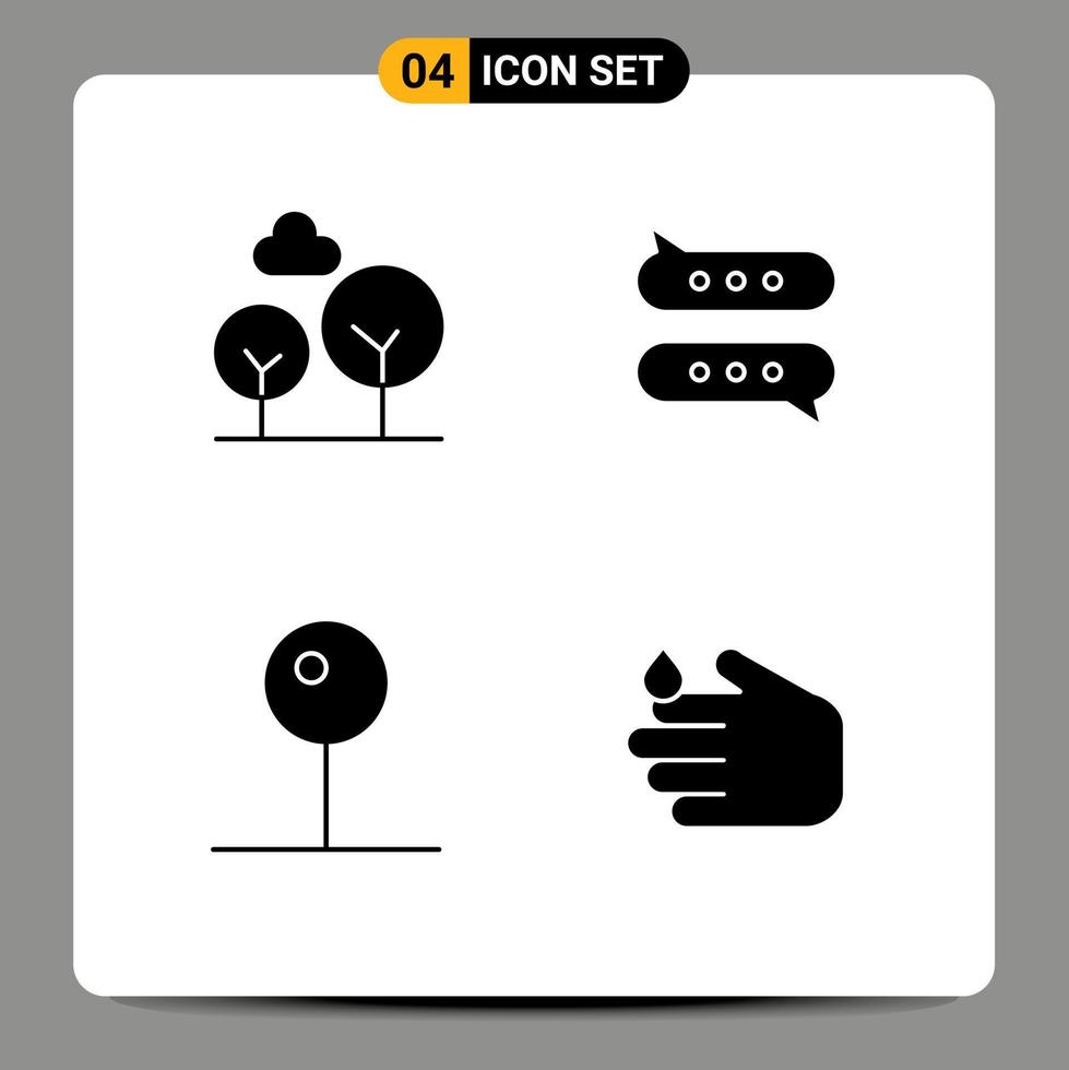 Set of 4 Vector Solid Glyphs on Grid for cypress tree media player bubble chatting cleaning Editable Vector Design Elements