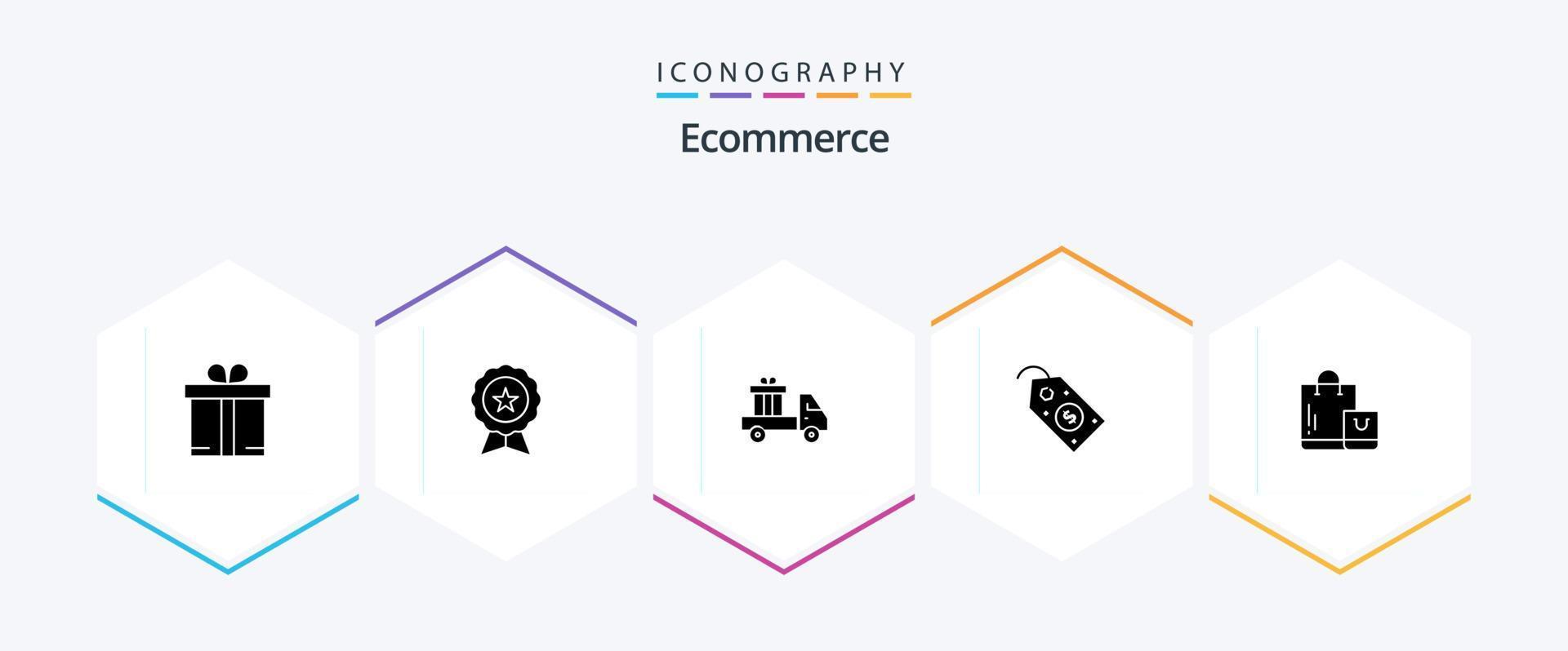 paquete de iconos de 25 glifos de comercio electrónico que incluye comercio electrónico. etiqueta. entrega. precio. comercio electrónico vector