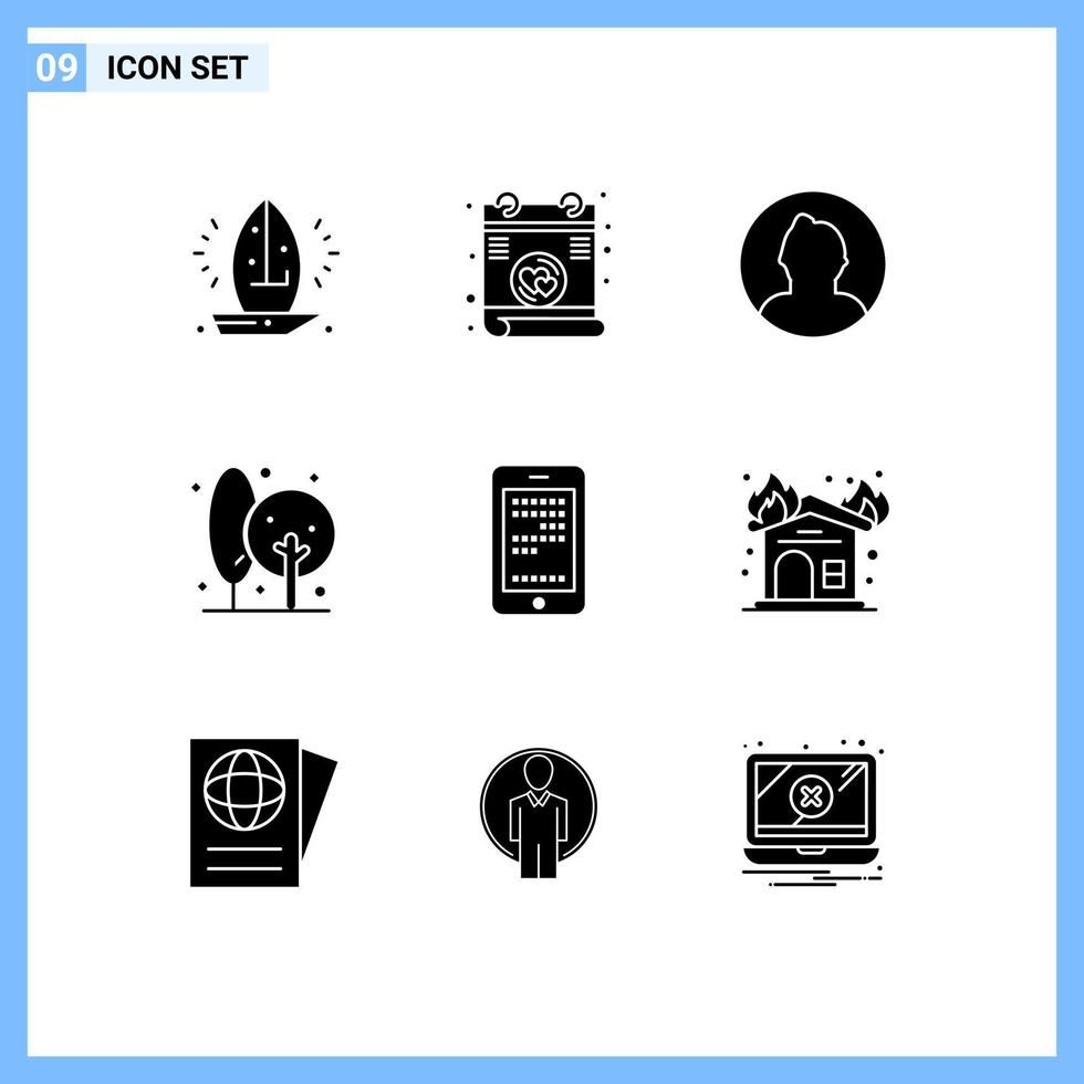 9 Thematic Vector Solid Glyphs and Editable Symbols of mobile farming avatar farm agriculture Editable Vector Design Elements