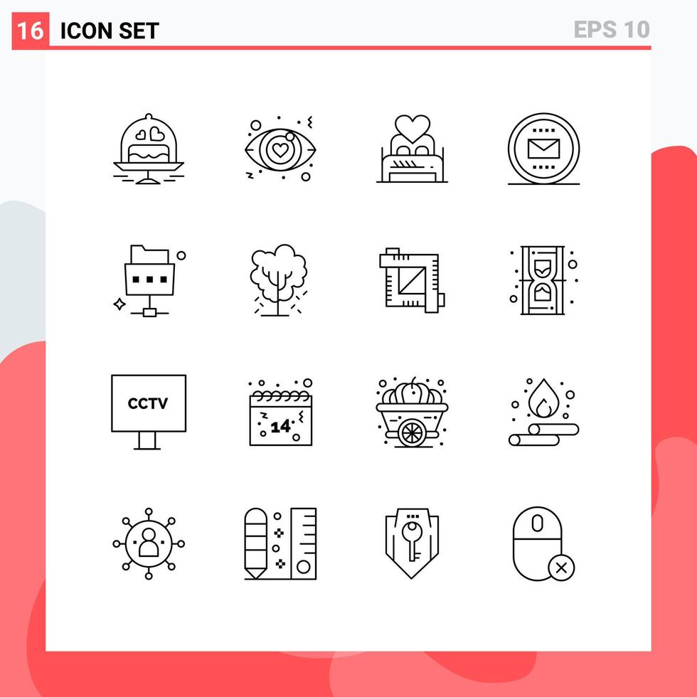 Stock Vector Icon Pack of 16 Line Signs and Symbols for mail envelope love email room Editable Vector Design Elements