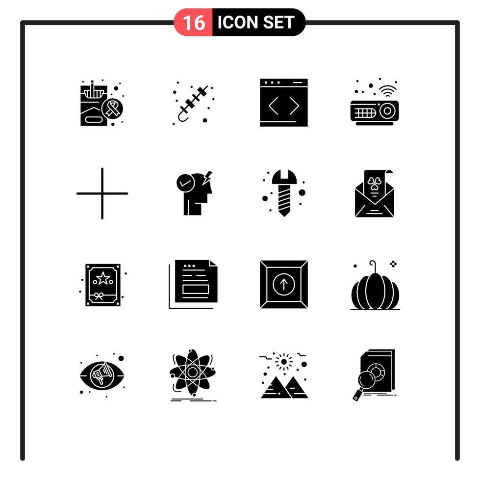 Pictogram Set of 16 Simple Solid Glyphs of new projector summer hardware website Editable Vector Design Elements