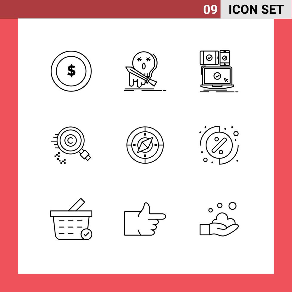 User Interface Pack of 9 Basic Outlines of owner copyright sword content responsive Editable Vector Design Elements