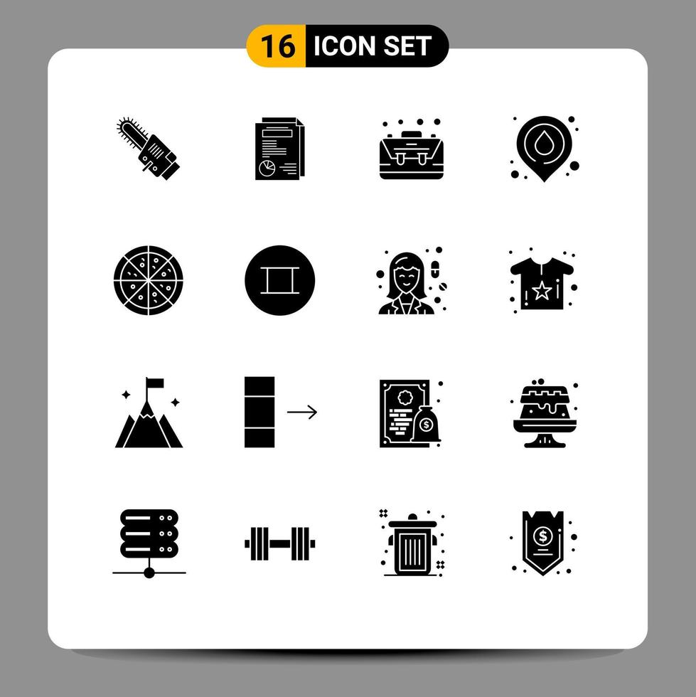 16 Universal Solid Glyphs Set for Web and Mobile Applications fast food map bag water place ecommerce Editable Vector Design Elements