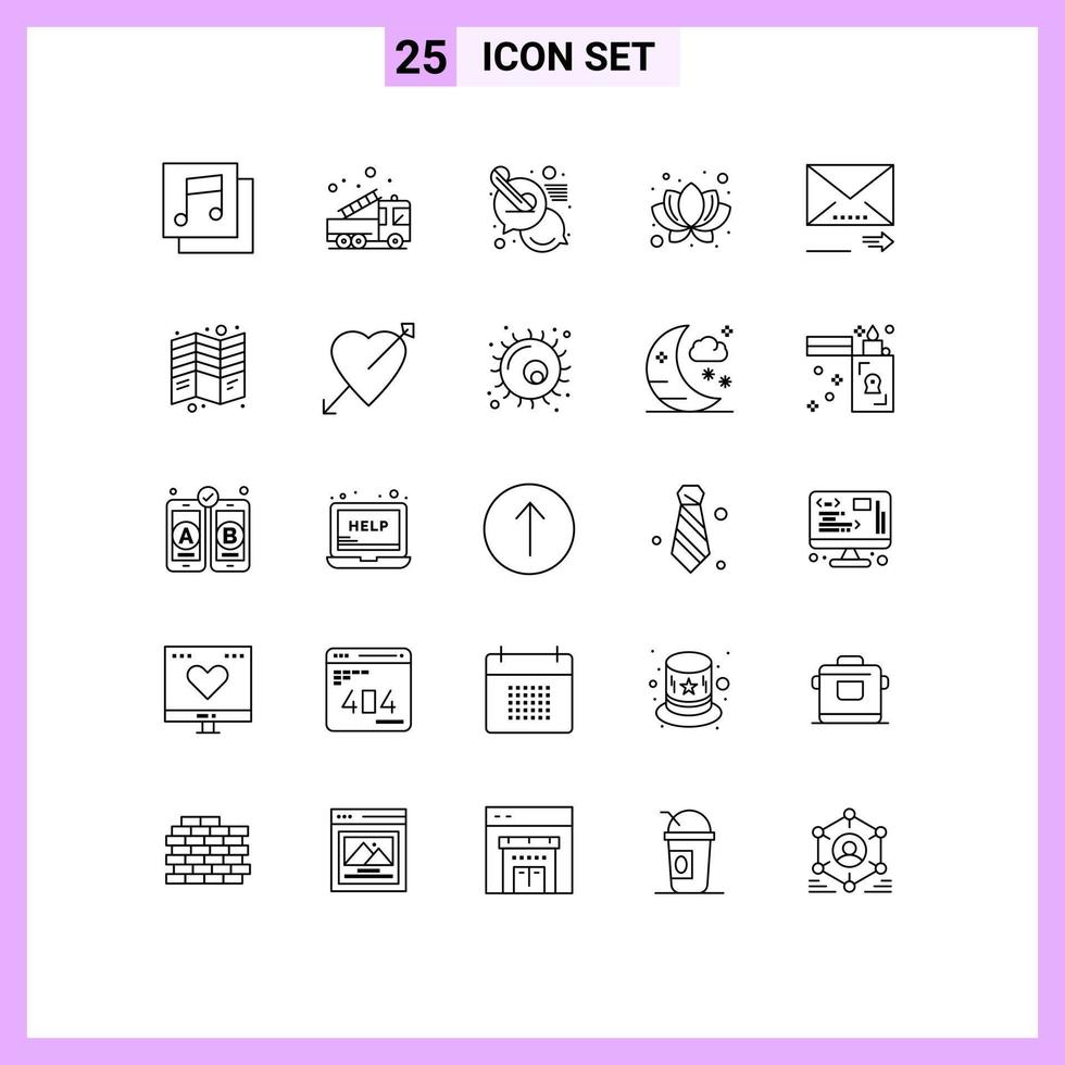 25 User Interface Line Pack of modern Signs and Symbols of navigation email call plant lotus Editable Vector Design Elements