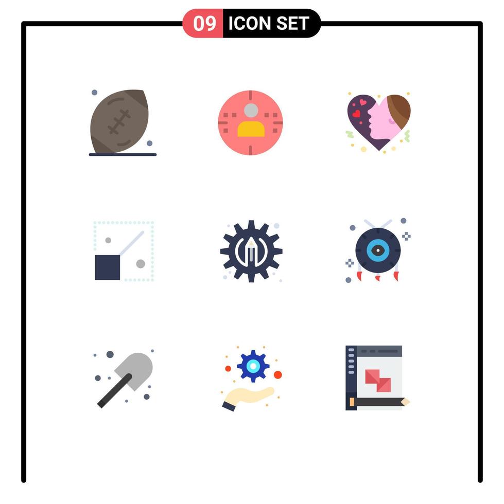 Mobile Interface Flat Color Set of 9 Pictograms of creative design emojis resize love Editable Vector Design Elements