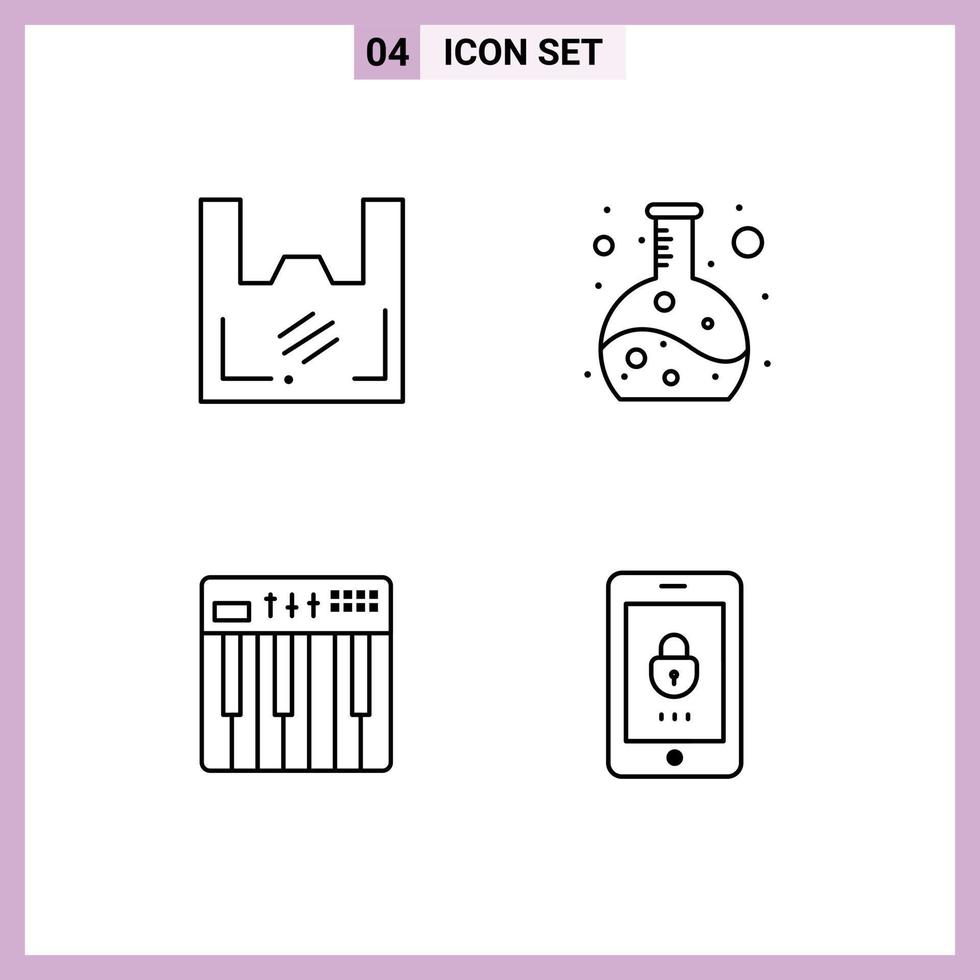 Set of 4 Commercial Filledline Flat Colors pack for bag hardware shopper experiment midi Editable Vector Design Elements