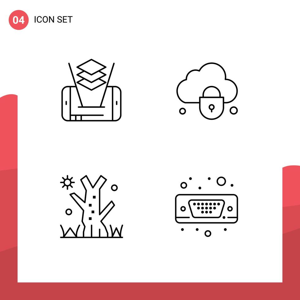 4 Line concept for Websites Mobile and Apps mobile tree internet security input Editable Vector Design Elements