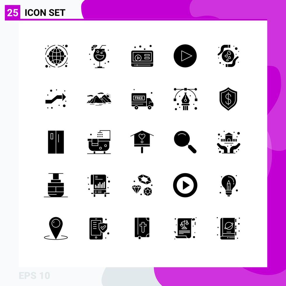 25 Thematic Vector Solid Glyphs and Editable Symbols of arrows love marketing hands play Editable Vector Design Elements