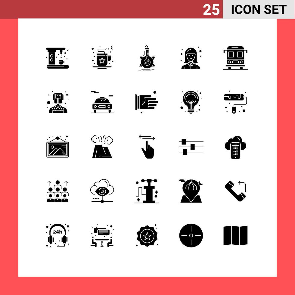 User Interface Pack of 25 Basic Solid Glyphs of bus student research girl development Editable Vector Design Elements