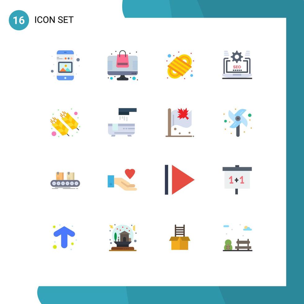 Pack of 16 Modern Flat Colors Signs and Symbols for Web Print Media such as configuration web online store laptop rope Editable Pack of Creative Vector Design Elements