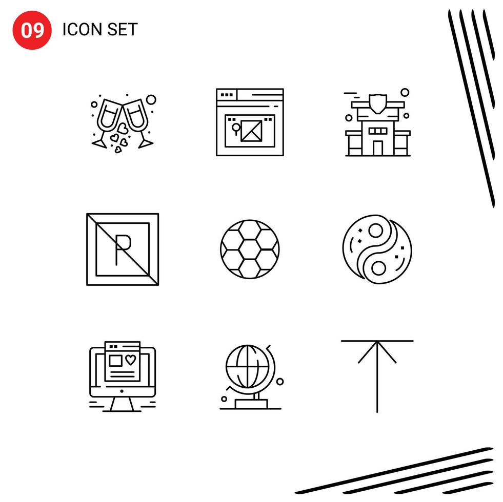 conjunto de 9 iconos modernos de la interfaz de usuario signos de símbolos para el hogar del balón de fútbol no elementos de diseño vectorial editables del parque vector