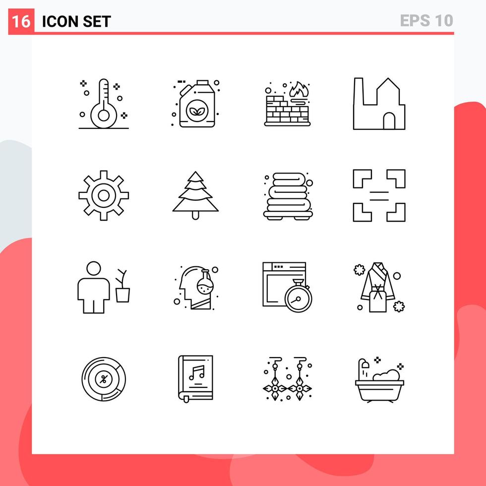 Universal Icon Symbols Group of 16 Modern Outlines of interface industry green industrial plant factory Editable Vector Design Elements