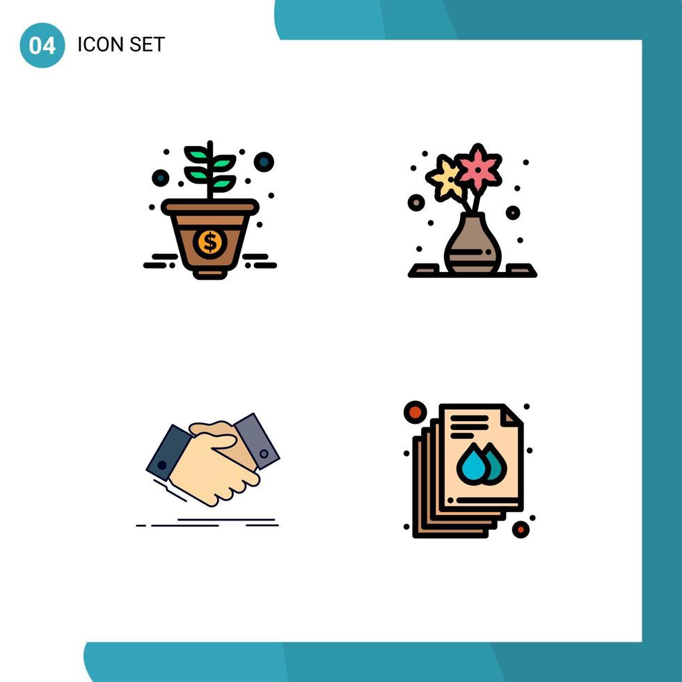 Modern Set of 4 Filledline Flat Colors and symbols such as growth hand shake money column agreement Editable Vector Design Elements