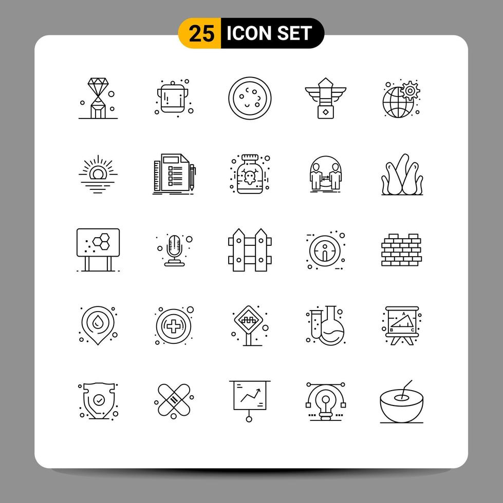 Pictogram Set of 25 Simple Lines of gear night bacteria light microbe Editable Vector Design Elements