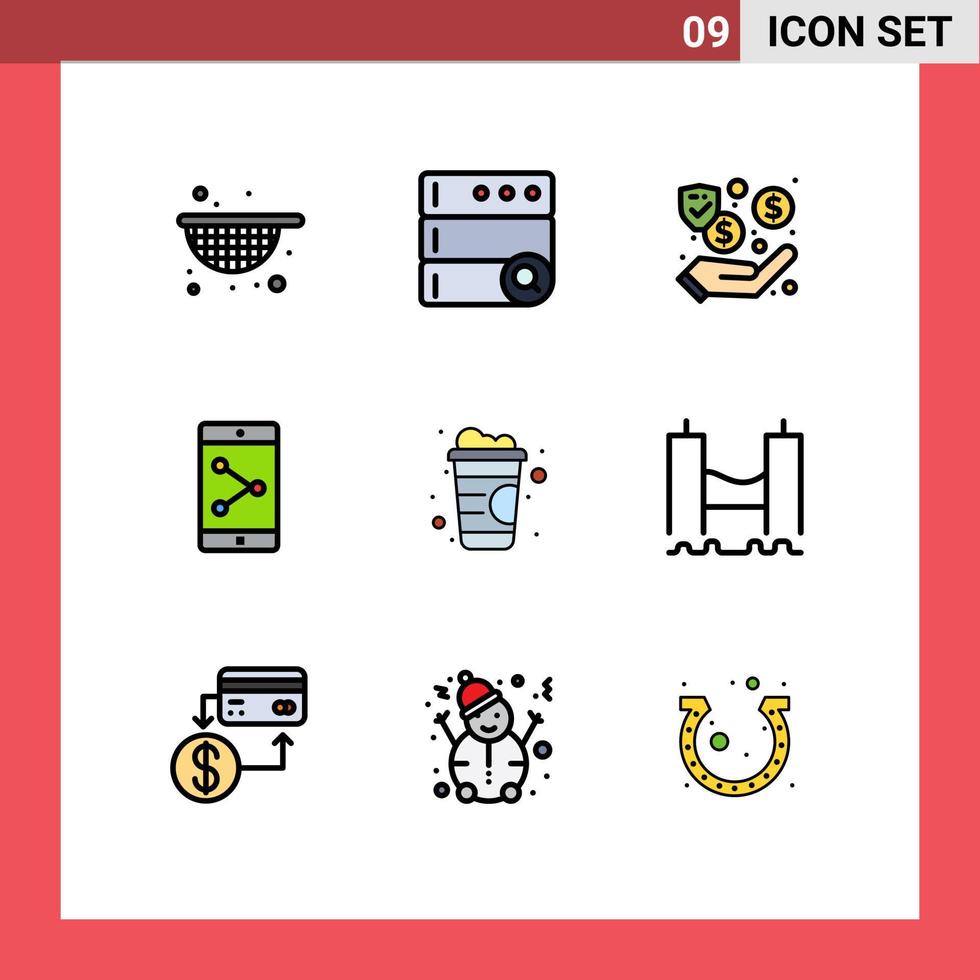 9 Universal Filledline Flat Color Signs Symbols of cross soft drink security line mobile application Editable Vector Design Elements