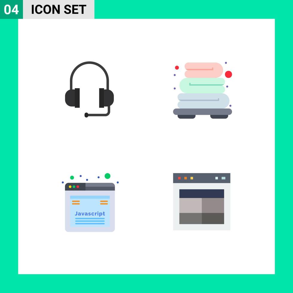 Pack of 4 Modern Flat Icons Signs and Symbols for Web Print Media such as headphones web bathroom design interface Editable Vector Design Elements