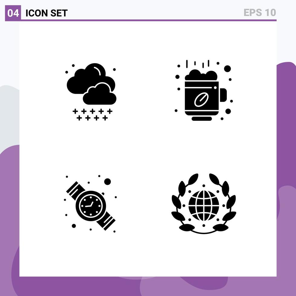 4 Solid Glyph concept for Websites Mobile and Apps cloud watch hot cup green Editable Vector Design Elements