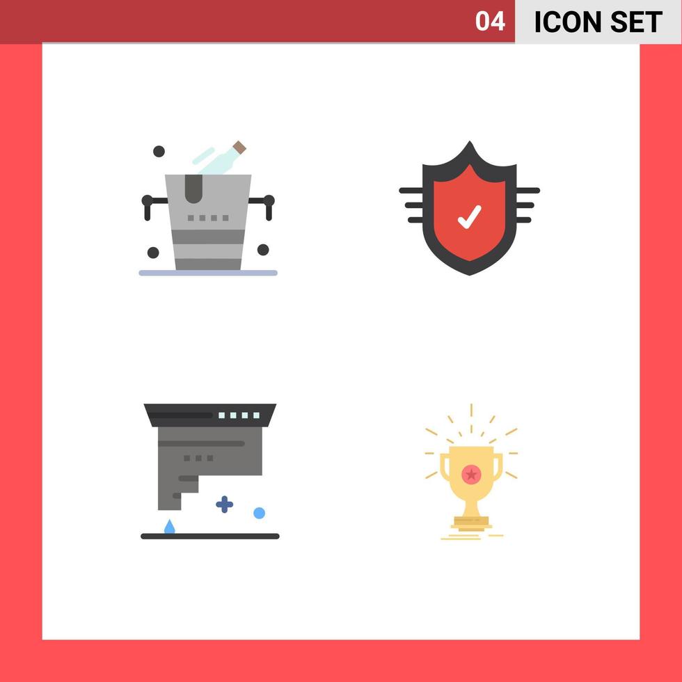 4 Universal Flat Icons Set for Web and Mobile Applications bucket coding wine secure development Editable Vector Design Elements