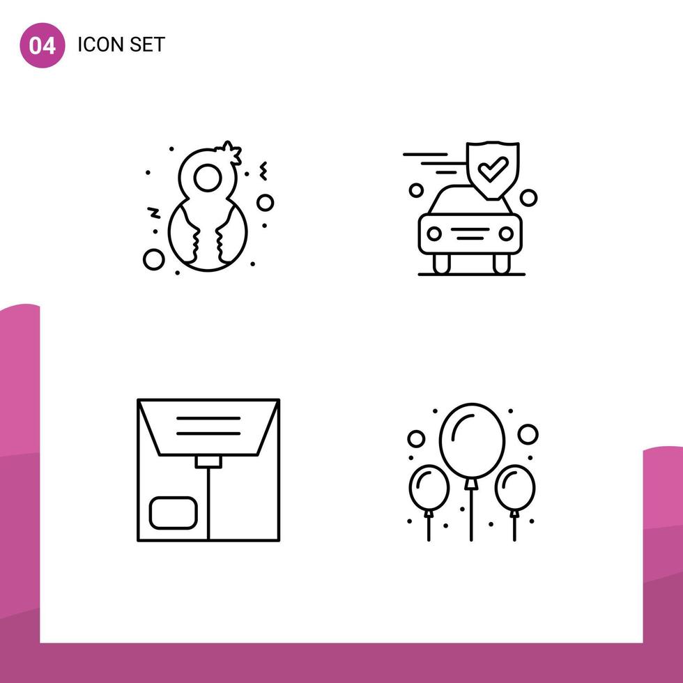 conjunto de línea de interfaz móvil de 4 pictogramas de ocho elementos de diseño de vector editables de globo de seguridad de mujer e marcha