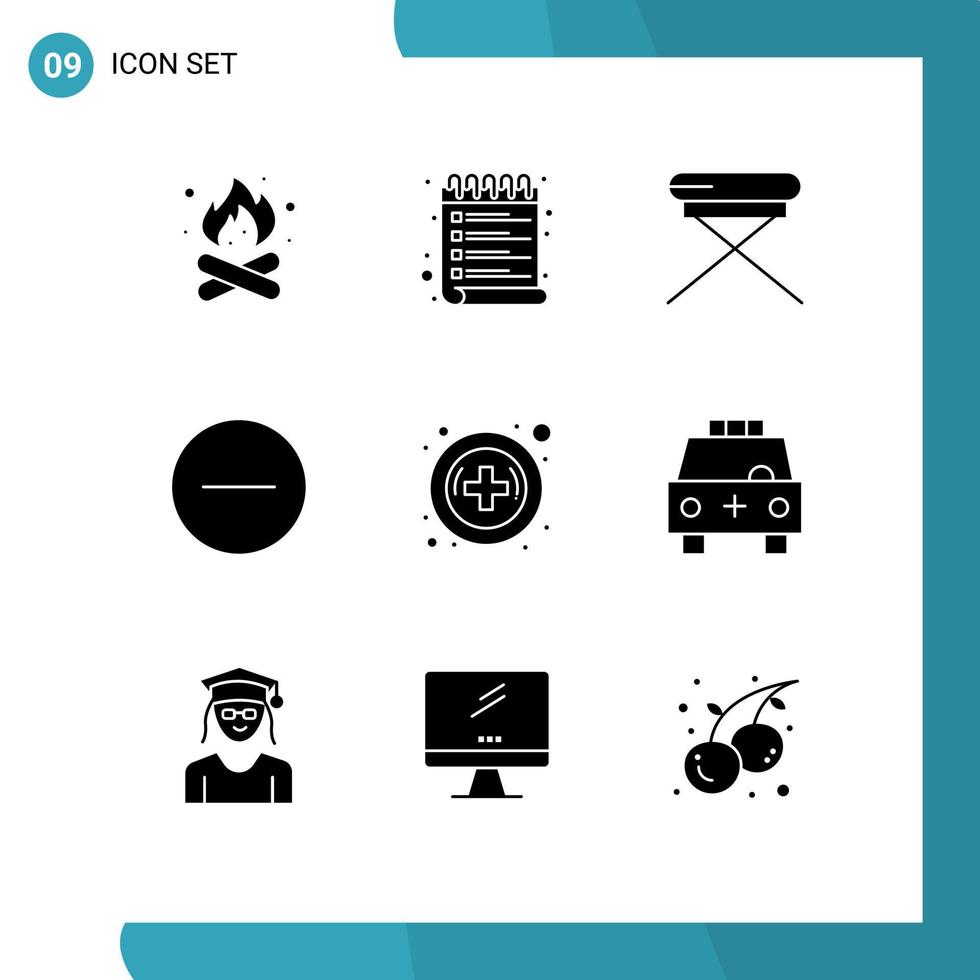 9 Creative Icons Modern Signs and Symbols of hospital media player check list media seat Editable Vector Design Elements