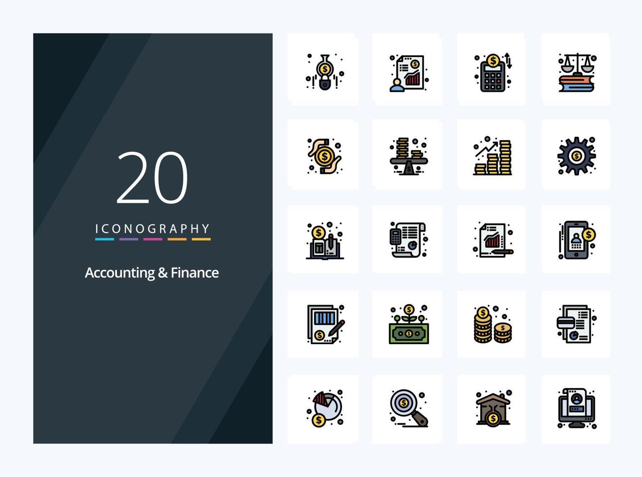 20 Accounting And Finance line Filled icon for presentation vector