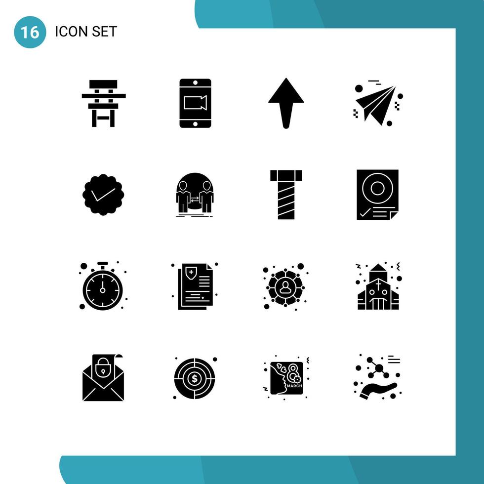 Modern Set of 16 Solid Glyphs and symbols such as twitter message arrow media paper Editable Vector Design Elements