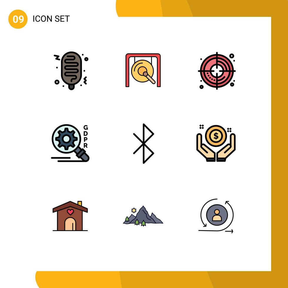 9 Universal Filledline Flat Color Signs Symbols of investment signal creative connection security Editable Vector Design Elements