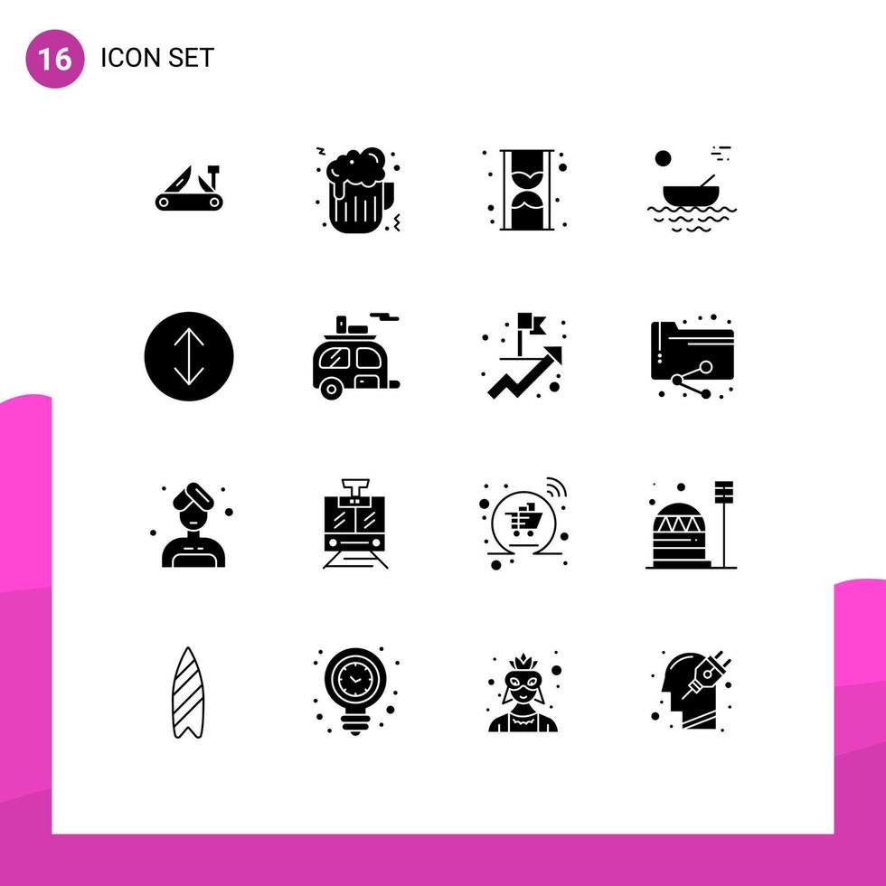 conjunto de 16 iconos de interfaz de usuario modernos símbolos signos para flechas río vidrio kayak barco elementos de diseño vectorial editables vector