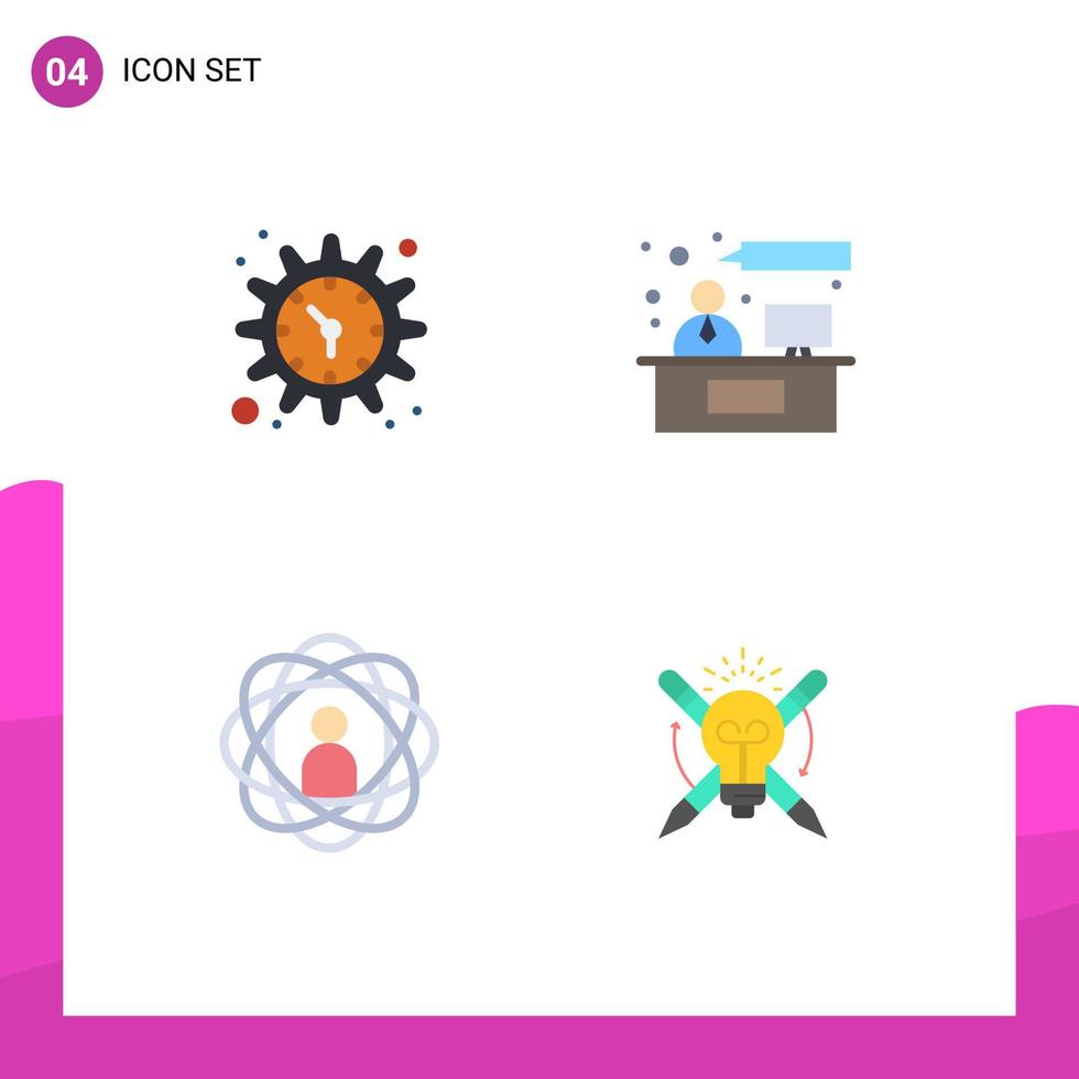 4 Thematic Vector Flat Icons and Editable Symbols of gear development watch discussion research Editable Vector Design Elements