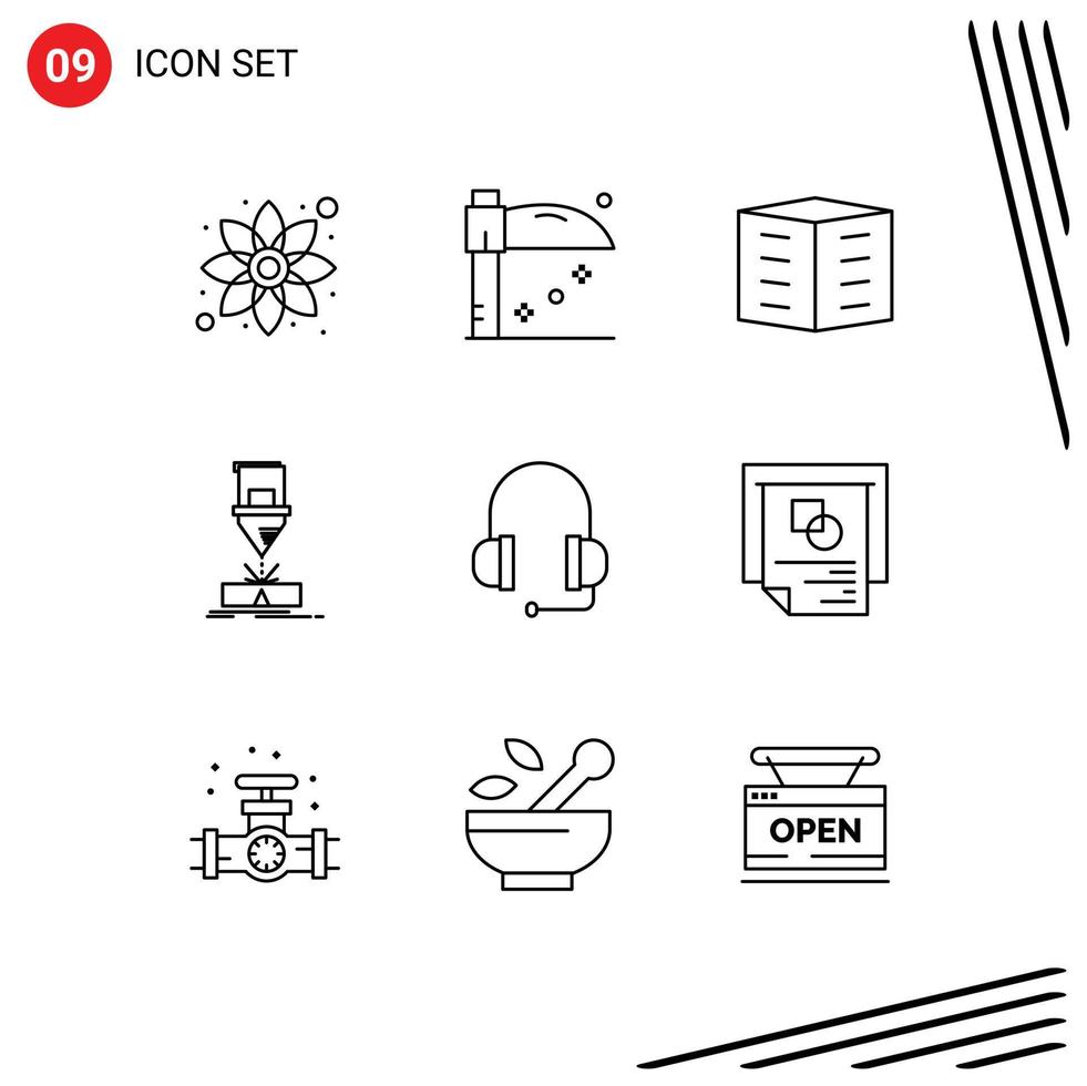 Set of 9 Vector Outlines on Grid for headphones laser building fabrication cutting Editable Vector Design Elements